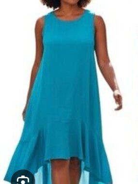 For Cynthia Linen Blend Turquoise Sleeveless Midi Dress Size XL